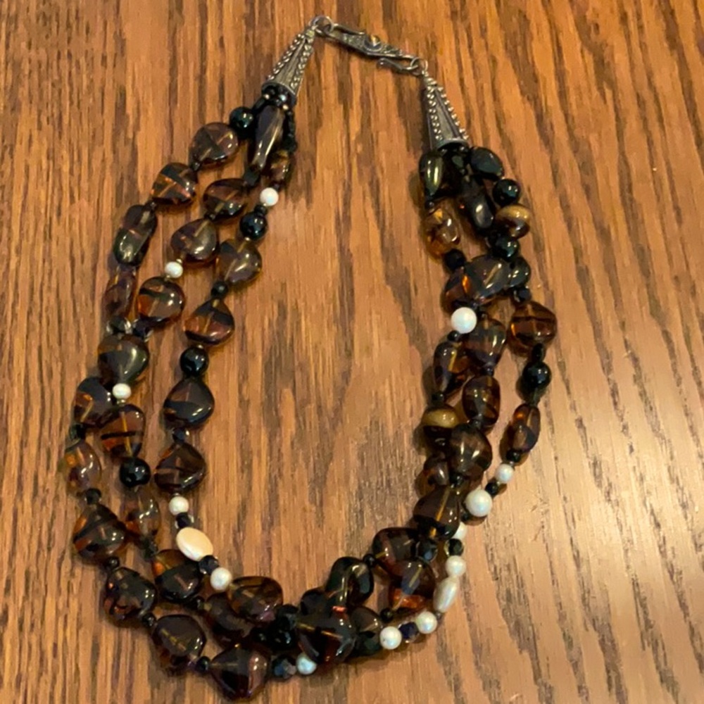 Precious amber crystals and pearl necklace. 18 inches and brand new!!